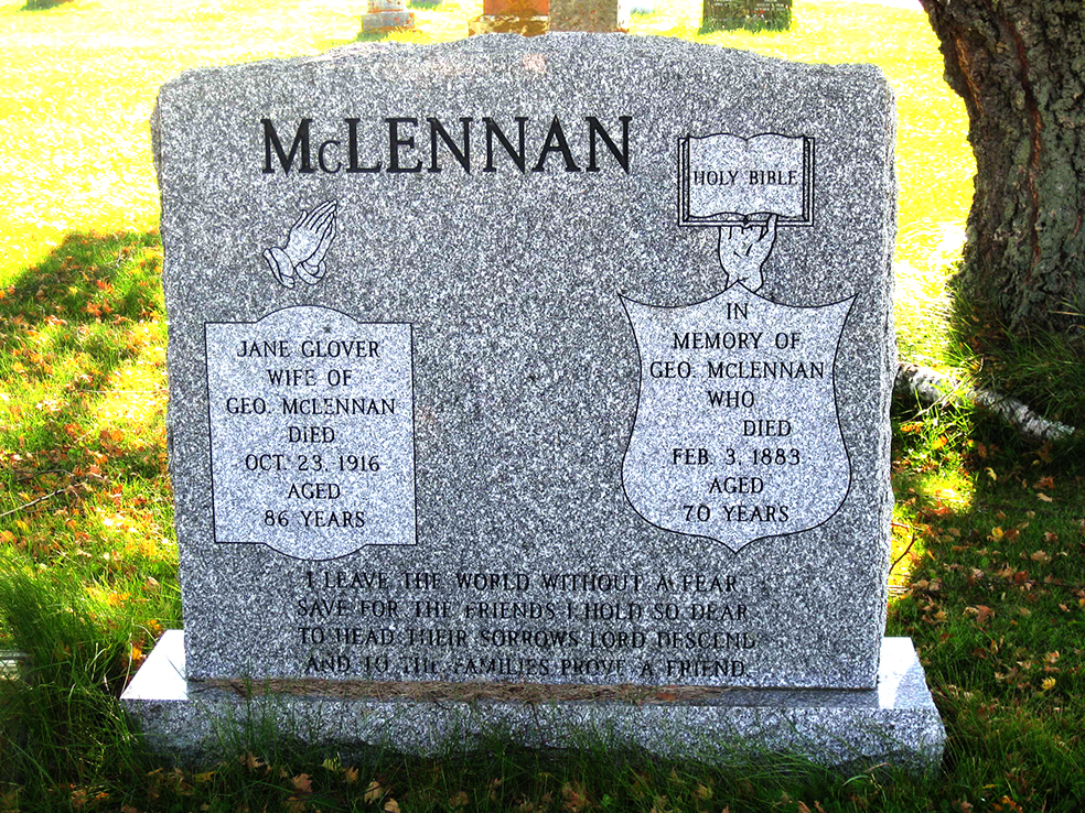 Photo of headstones/George McLennan d1883 hdstn Hilly Grove cem Manitoulin Island ON
